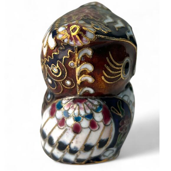 Vintage 70's Cloisonne Decorative Owl Figurine Bird Collectible Home Decor 3" - Picture 2 of 5